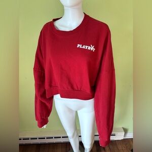 PLAYBOY X PAC SUN RED GRAPHIC LOGO CROP SWEATSHIRT SIZE XL